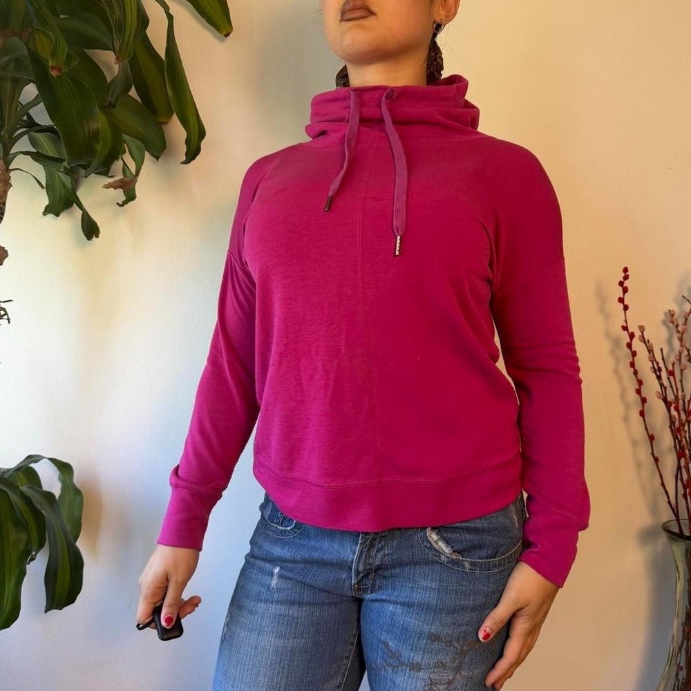 Cable & Gauge Womens Hot Pink Funnel Neck Athleisure Hoodie Sweater Small